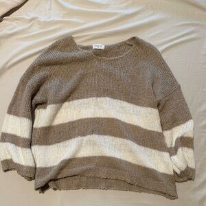 Sienna Sky Taupe and Cream Striped Sweater